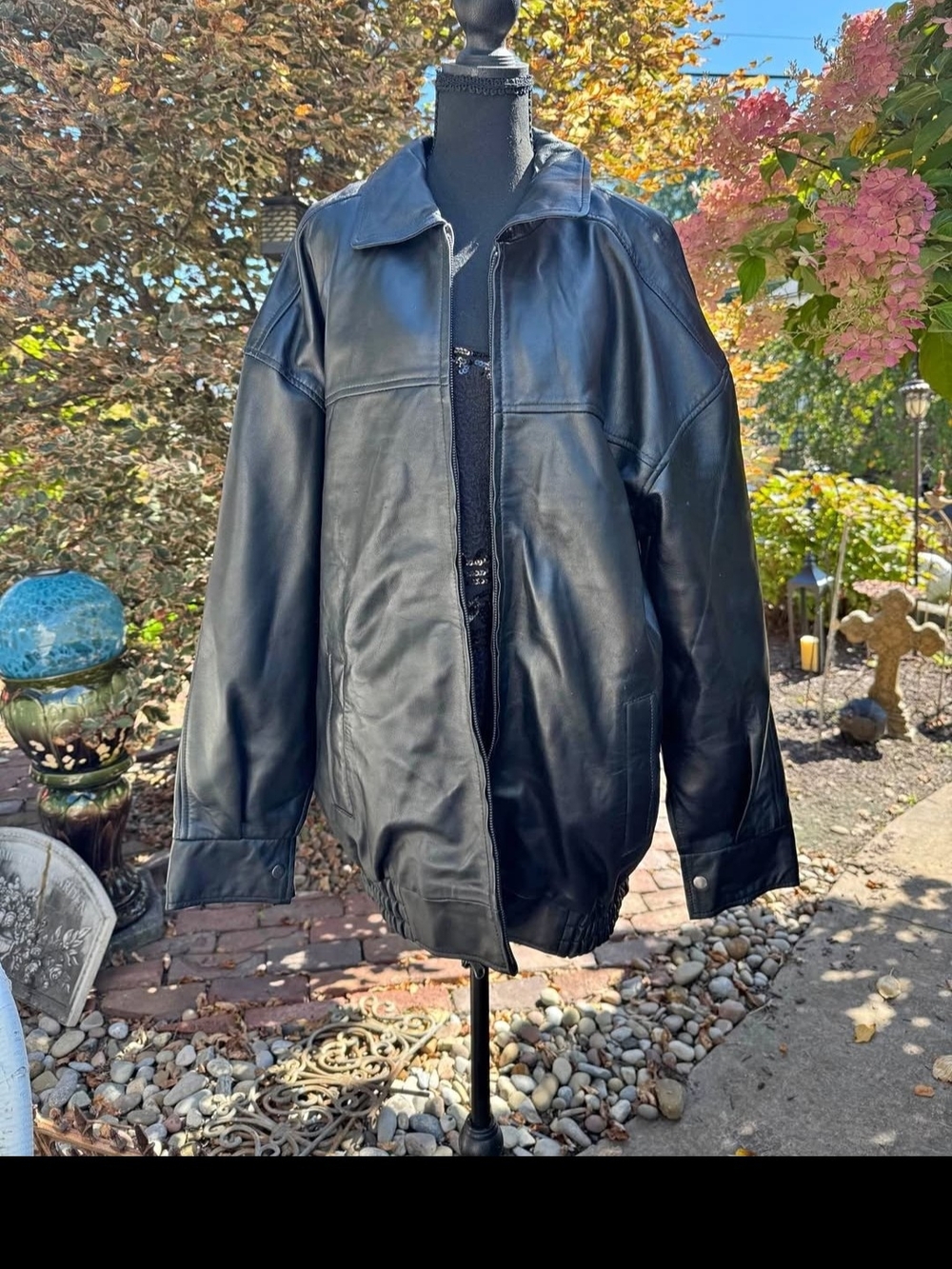 Women's Black Leather Zip-Front Jacket